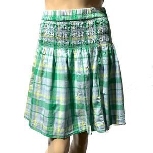 Free Assembly Womens Smocked Waist Skirt Skyway Plaid Green Blue Size XL NWT